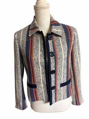 Ann Taylor Womens Navy & Cream Striped Button Jacket